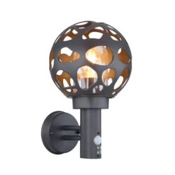 Globe Anthracite Punched Motion Sensor LED Outdoor Wall Lamp -Housing Units Furniture Store 74021762cea08a4863be8b2d1747c15e