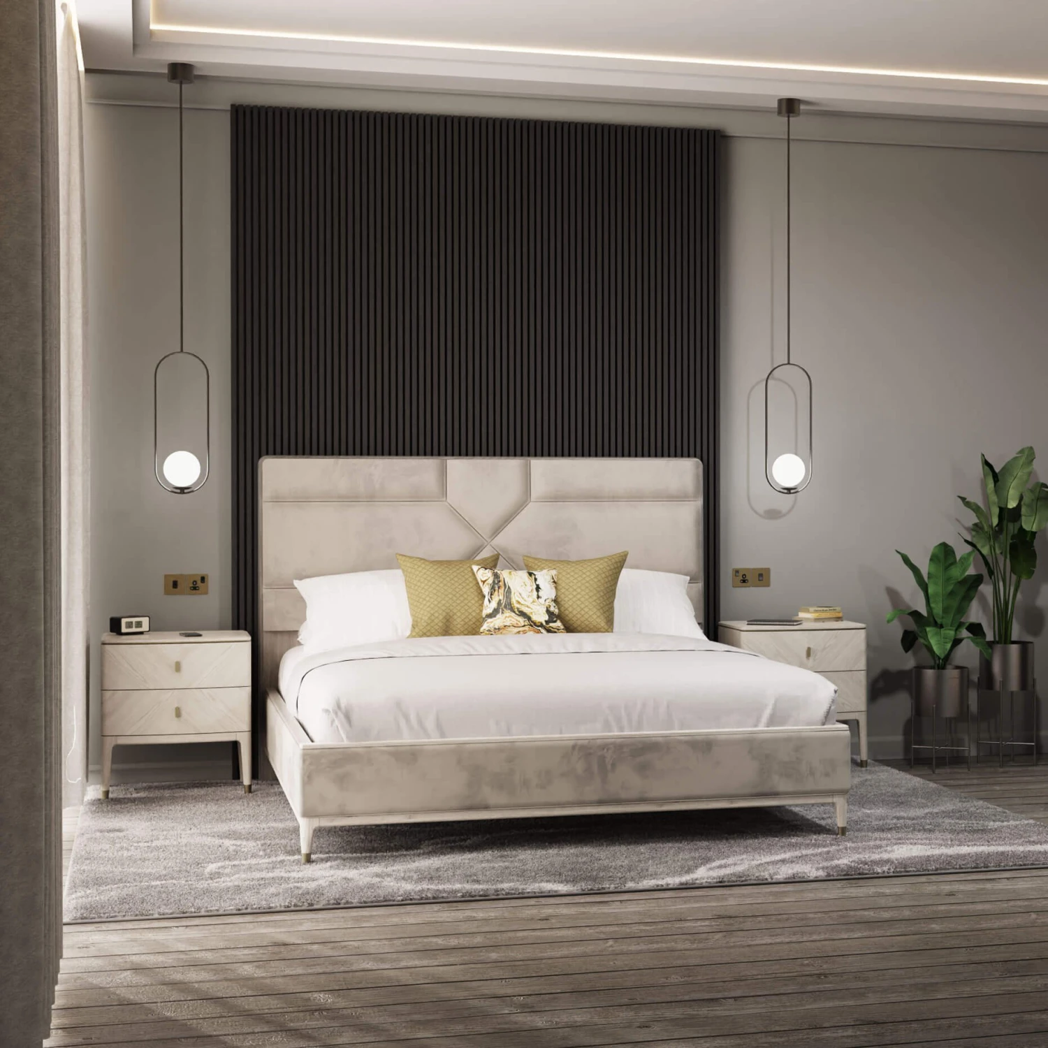 Davina Stone 2 Drawer Bedside Table With Gold Handles 3 Davina Stone 2 Drawer Bedside Table With Gold Handles - Image 3