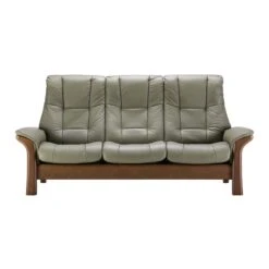 Stressless Windsor High-Back 3 Seater Recliner Sofa In Paloma Shadow Green & Walnut
