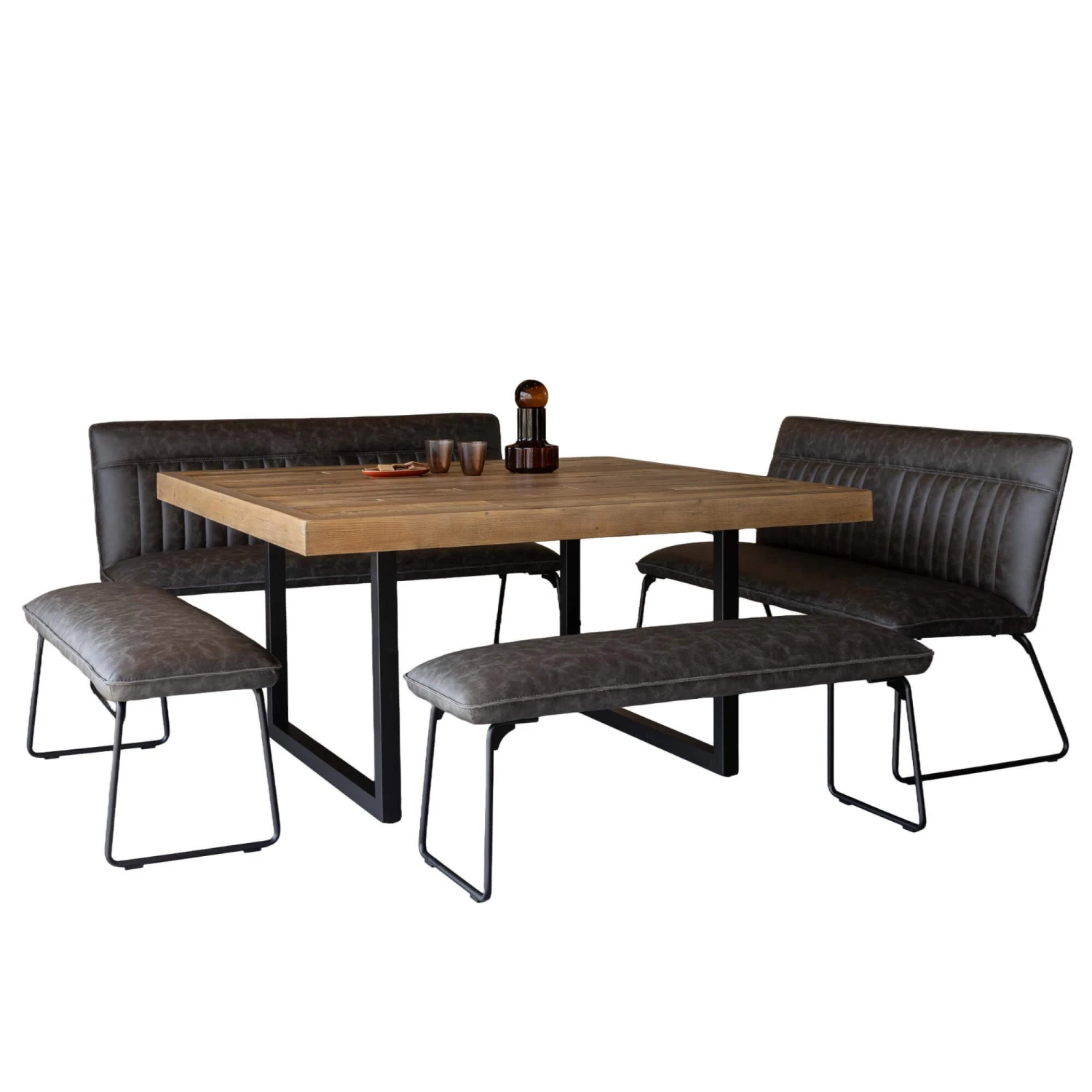 Malmo Square Dining Table With 4 Clarence Grey Faux Leather Dining Benches 2 Malmo Square Dining Table With 4 Clarence Grey Faux Leather Dining Benches - Image 2
