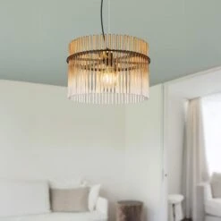 Icelle Matt Black & Amber Fade Glass Rods 1 Light Pendant