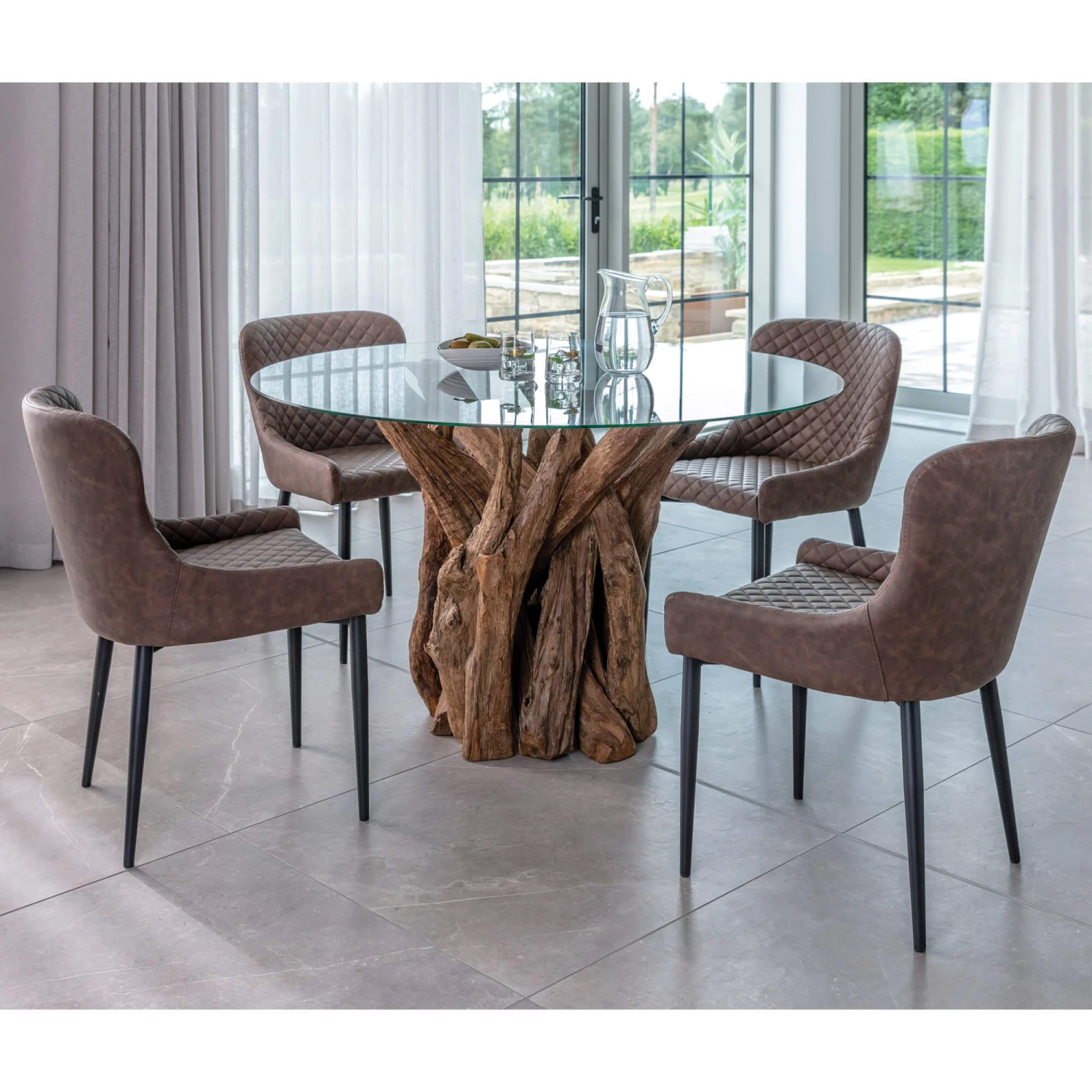 Java Teak 130cm Round Dining Table And 4 Manhattan Grey Dining Chairs 5 Java Teak 130cm Round Dining Table And 4 Manhattan Grey Dining Chairs - Image 5