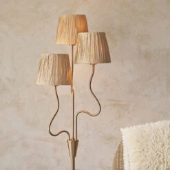 Wriggle Aged Brass 3 Light Floor Lamp With Raffia Shades -Housing Units Furniture Store 7f149a033d6ff78a5ed218a0196d7343