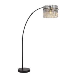 Icelle Matt Black & Smoked Glass Rods Curved 1 Light Floor Lamp