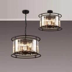 Samraat Satin Black & Crystal 6 Light Pendant