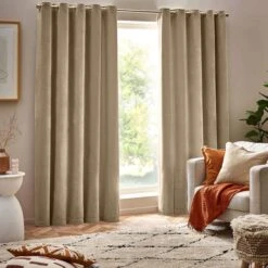 Heavy Chenille Natural Room Darkening Eyelet 90" X 72" Curtains