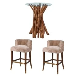 Java Bar Table With 2 Wyatt Faux Sheepskin Bar Stools