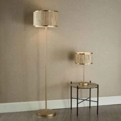 Fenella Gold & Seagrass 3 Light Floor Lamp -Housing Units Furniture Store 85d52d08ecbbc54935bf38074d4569e0