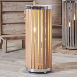 Natural Wood Large Lantern Floor Lamp