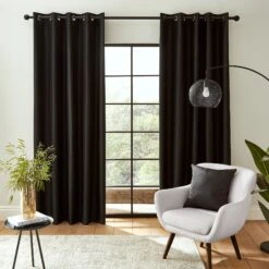 Faux Silk Black Thermal Blackout Eyelet Curtain Collection