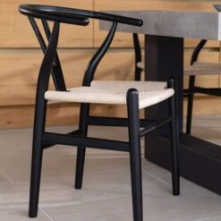 Ingrid Concrete-Effect 220cm Dining Table With Bench & 3 Larvik Black Wishbone Chairs -Housing Units Furniture Store 8701df62a78c06439f35cedcd9a457af