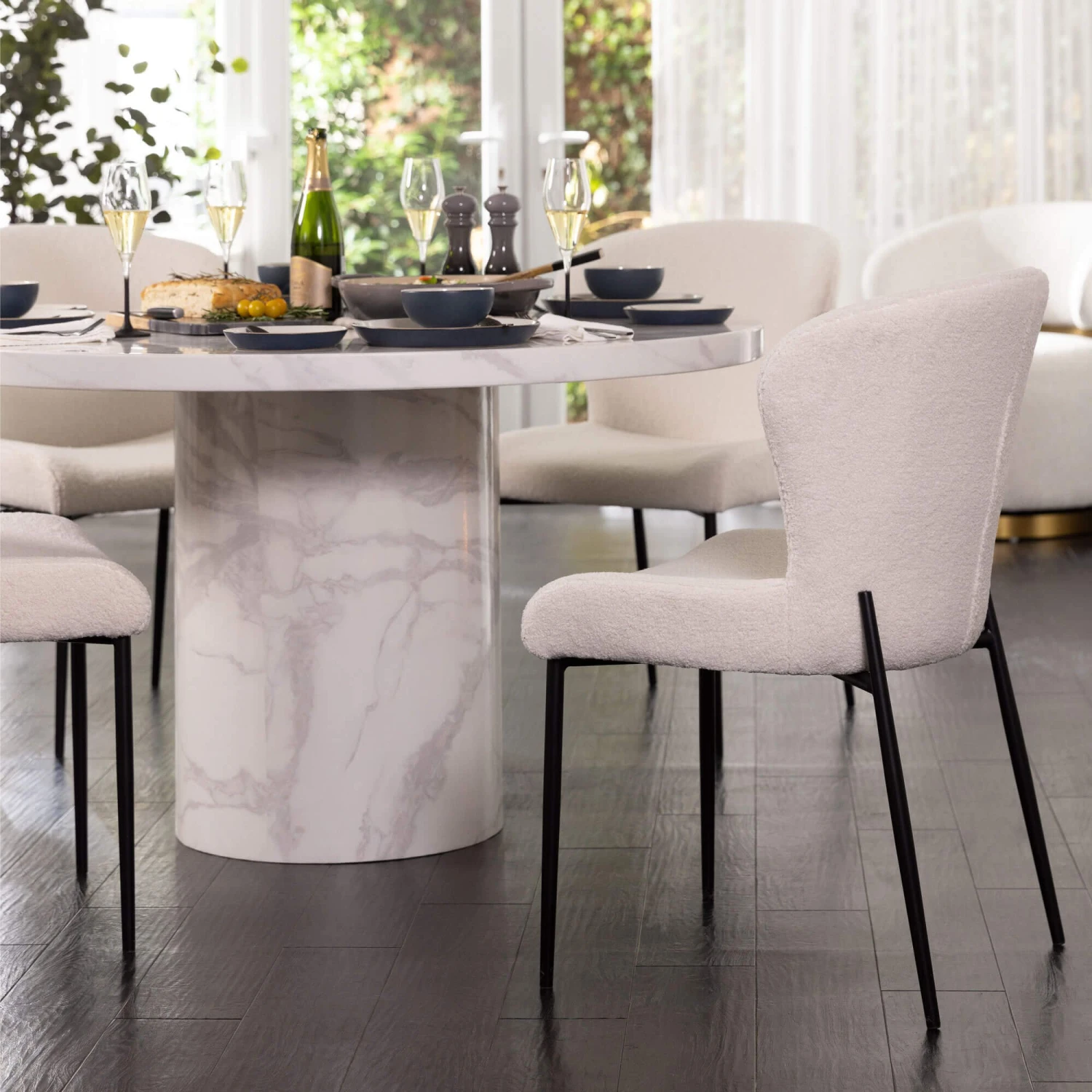 Savona Bone White 130cm Circular Marble Effect Dining Table 2 Savona Bone White 130cm Circular Marble Effect Dining Table - Image 2