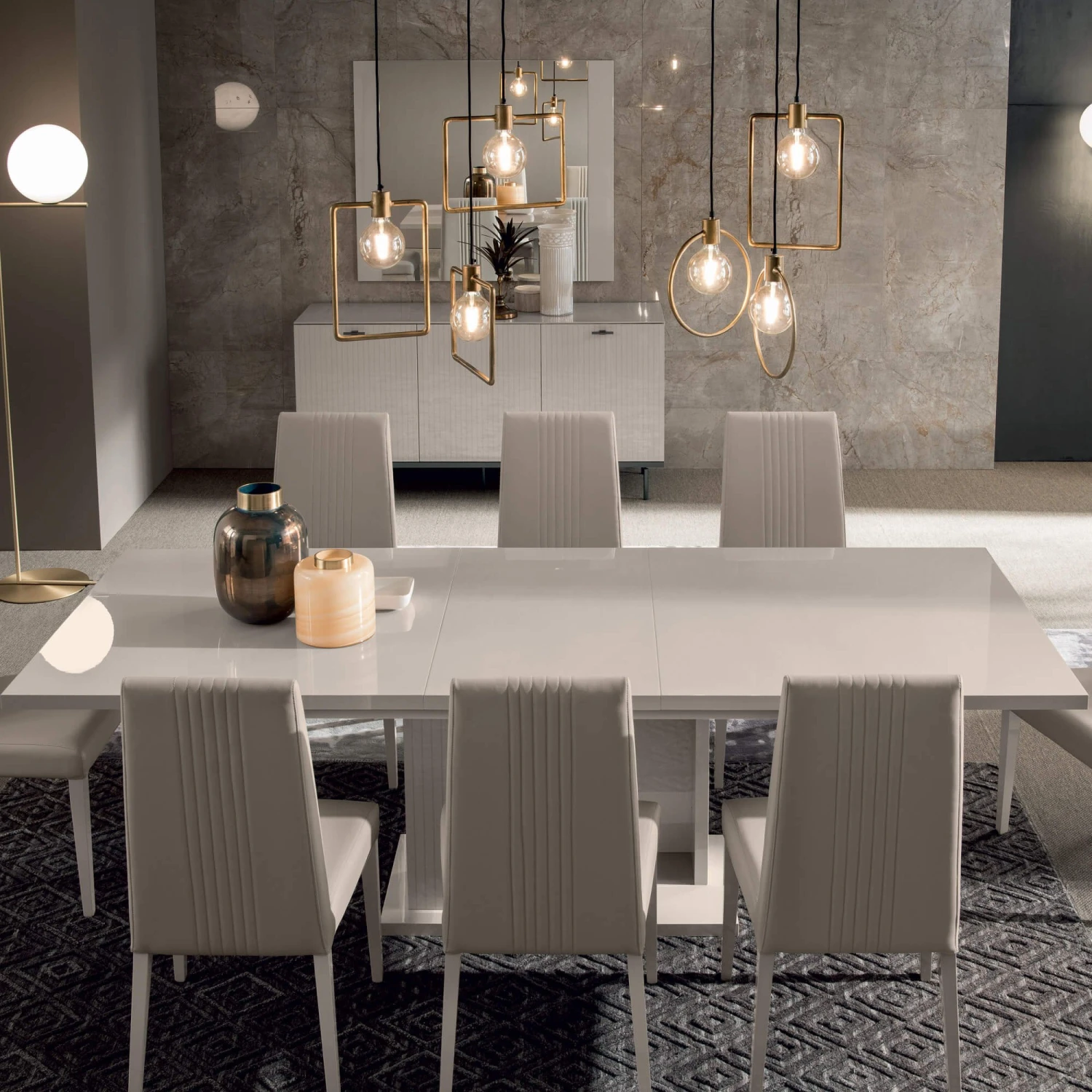 Caren High Gloss Pearl Line 214cm 3 Door Sideboard 5 Caren High Gloss Pearl Line 214cm 3 Door Sideboard - Image 5