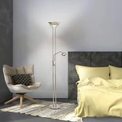 Brazier Polished Nickel USB 2 Light Uplighter Floor Lamp