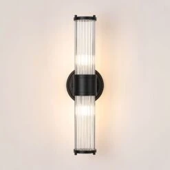 Newton Satin Black 2 Light Glass Rod Wall Light