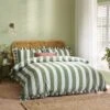 Riva Paoletti Birdie Stripe Ruffle Bay Green Kingsize Duvet Set