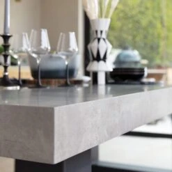 Ingrid Concrete-Effect 220cm Dining Table With Bench & 3 Larvik Black Wishbone Chairs -Housing Units Furniture Store 8c424d04f955d94d9b062a6990ebf56e