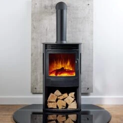 Flametek Alto T3 Tall Log Effect 3 Sided Electric Steel Stove