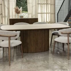 Posada Reeded Travertine Effect Dining Table