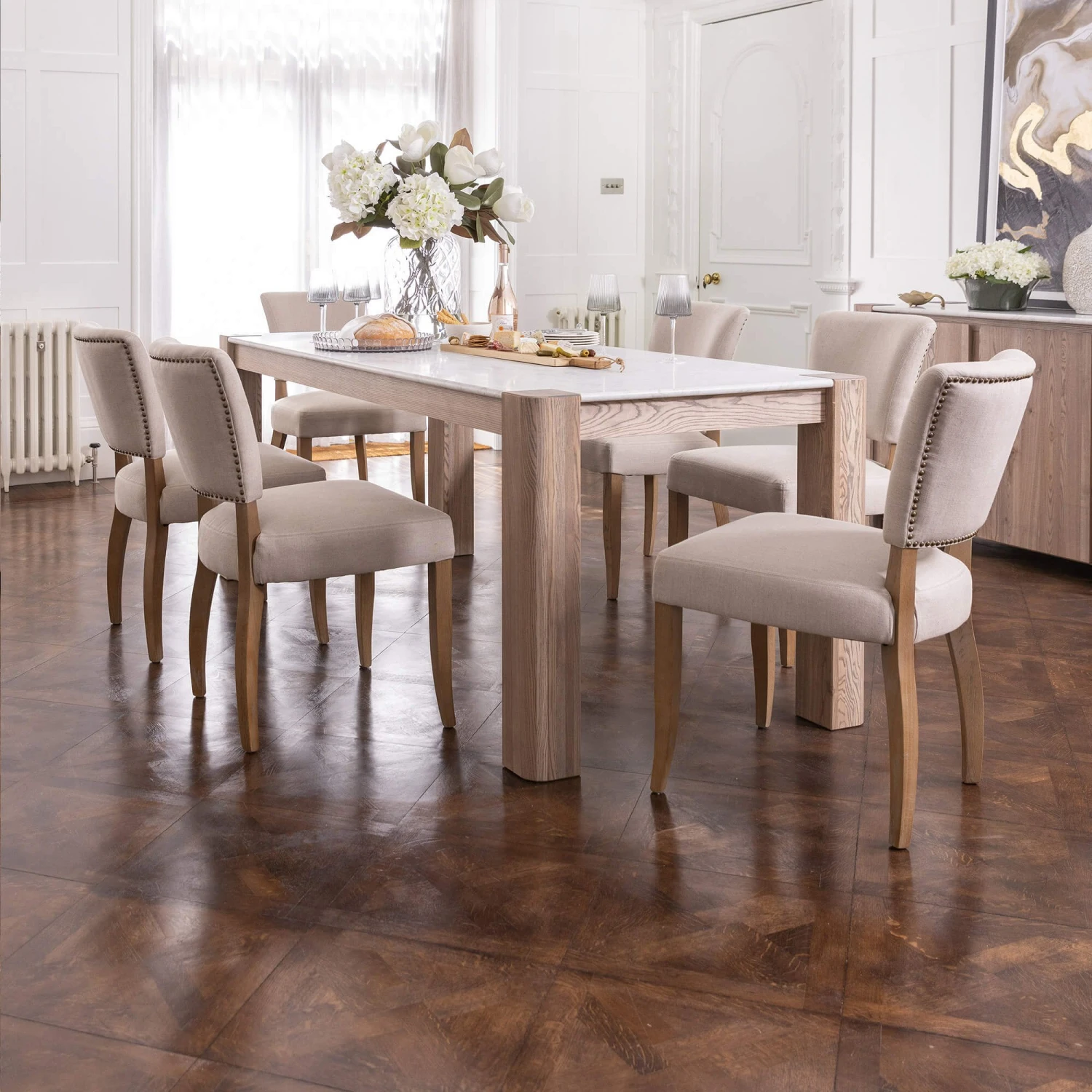 Tivoli Brushed Oak Dining Table With Marble Top 1 Tivoli Brushed Oak Dining Table With Marble Top
