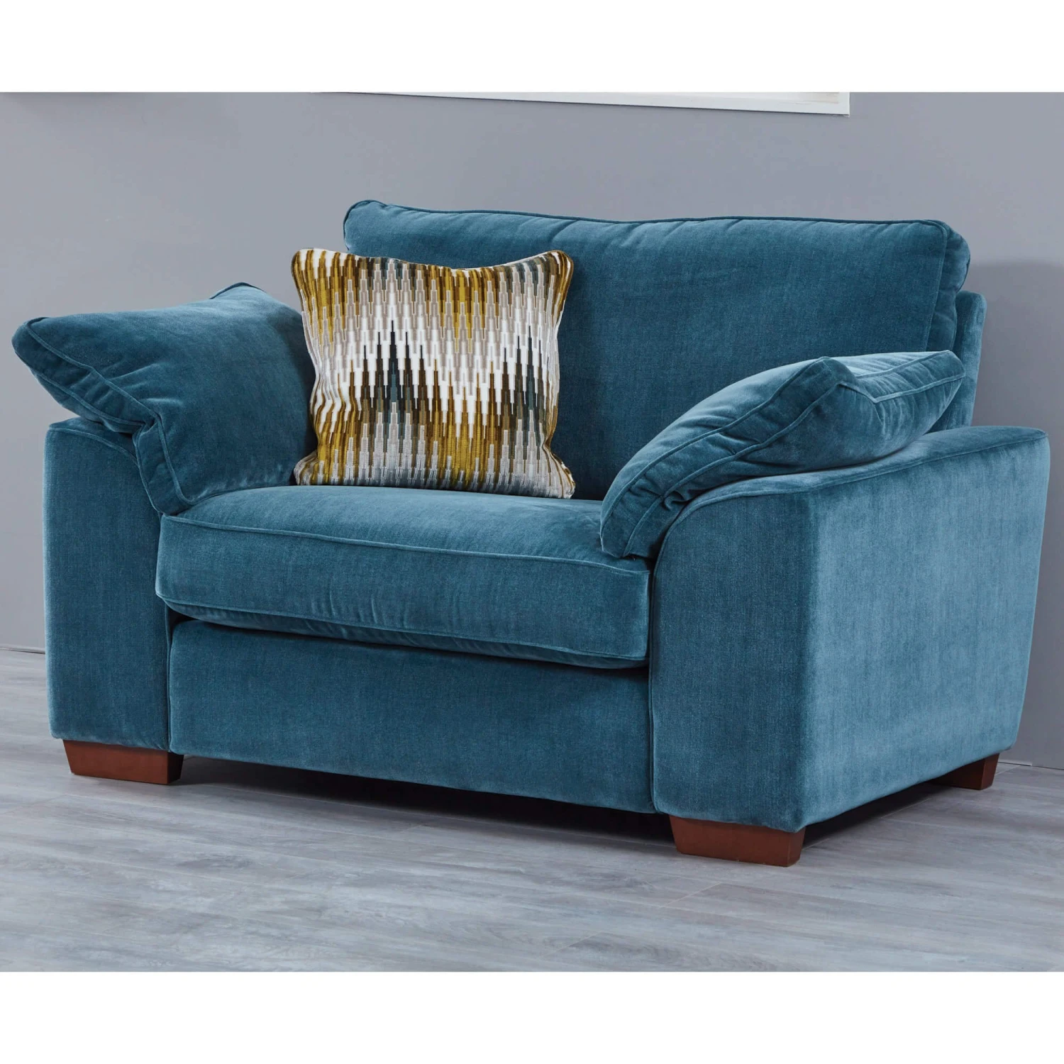 Leandra Blue Fabric Cuddler Armchair 1 Leandra Blue Fabric Cuddler Armchair