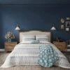 Bedeck Of Belfast Folk Stripe Blue & Teal Double Duvet Set