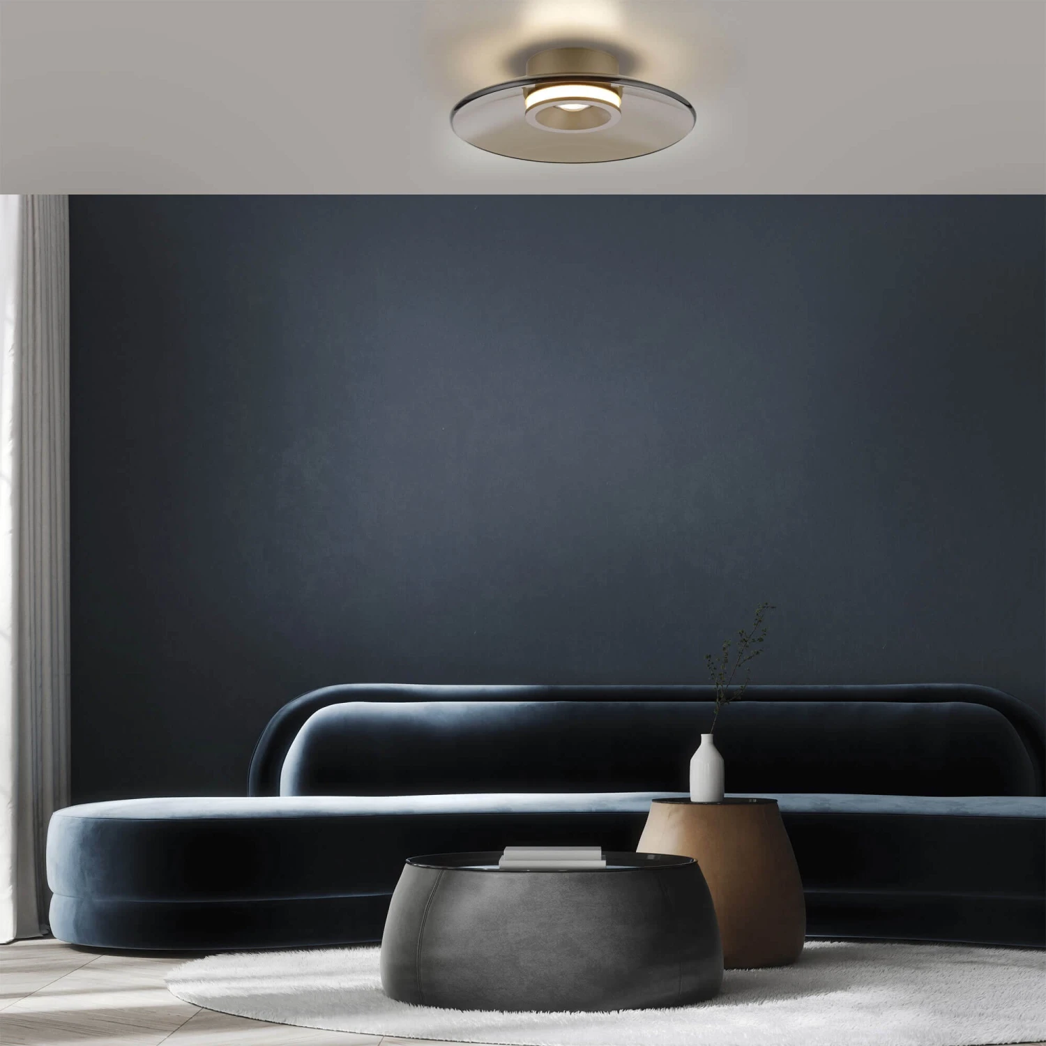 Luna Bronze & Dark Amber Glass 32cm Flush Ceiling And Wall Light 1 Luna Bronze & Dark Amber Glass 32cm Flush Ceiling And Wall Light