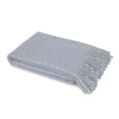 Maisie Blue Raised Dot Faux Mohair Tasselled Throw