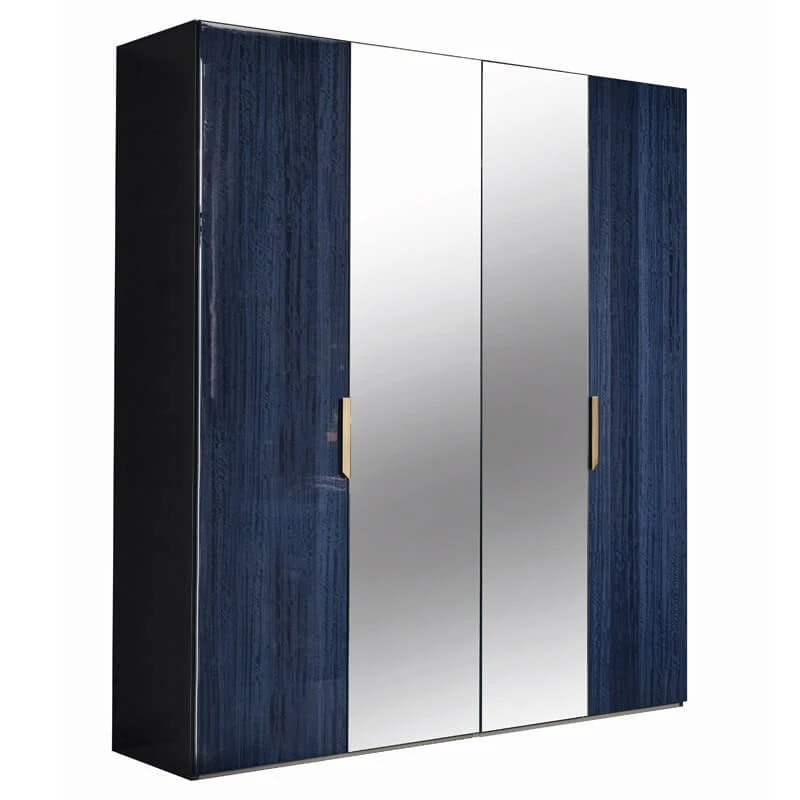 Celeste High Gloss Cobalt Blue 4 Door Mirrored Wardrobe 2 Celeste High Gloss Cobalt Blue 4 Door Mirrored Wardrobe - Image 2