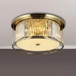 Samraat Antique Brass & Crystal 6 Light Flush Ceiling Light