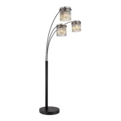 Icelle Matt Black & Smoked Glass Rods 3 Light Floor Lamp