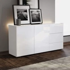 Frank Olsen Intelligent White Gloss 2 Door 3 Drawer Sideboard