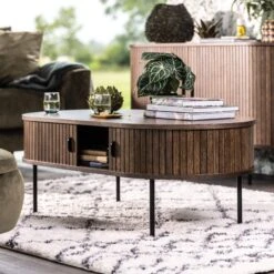 Annika Smoked Oak Slatted Sliding 2 Door Coffee Table