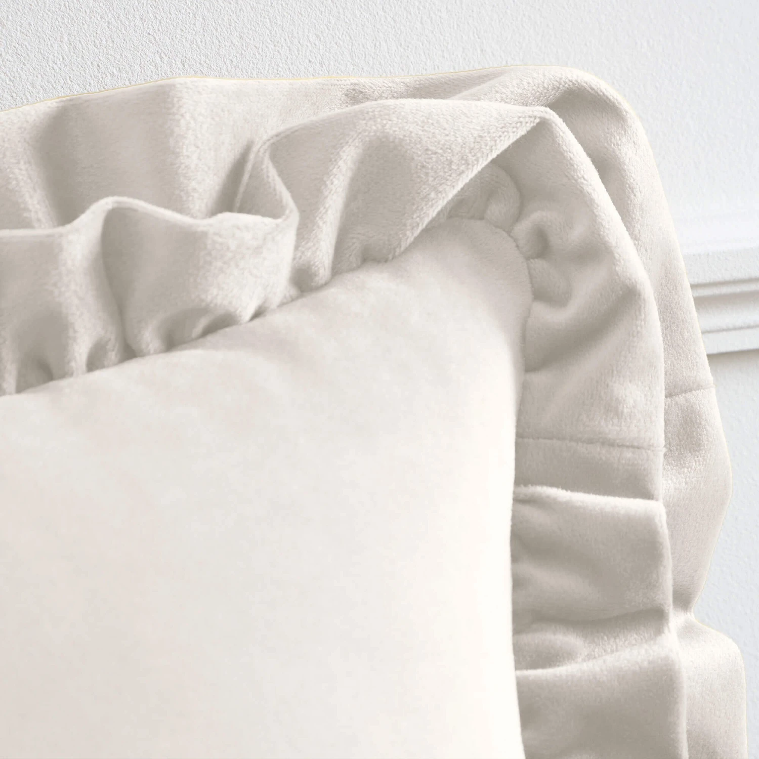 Catherine Lansfield Matt Velvet Cream Double Frill Cushion 3 Catherine Lansfield Matt Velvet Cream Double Frill Cushion - Image 3
