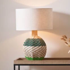 Designers Guild Brera Emerald Green Small Rattan Table Lamp