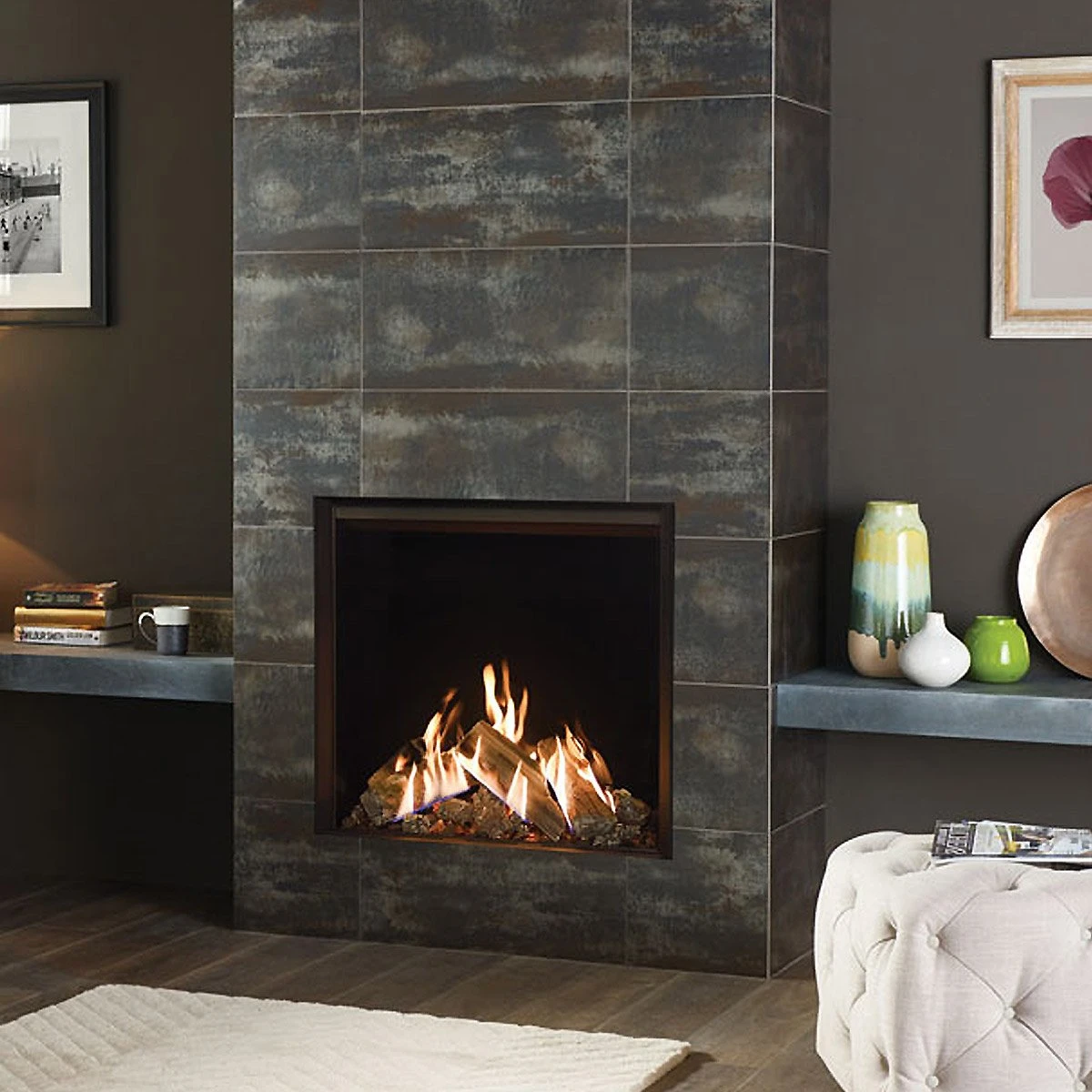 Gazco Reflex 75T CF Edge Black Gas Fire With Varello Limestone Surround 2 Gazco Reflex 75T CF Edge Black Gas Fire With Varello Limestone Surround - Image 2
