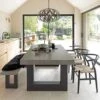 Ingrid Concrete-Effect 220cm Dining Table With Bench & 3 Larvik Black Wishbone Chairs
