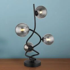 Georg Matt Black & Smoked Glass LED 4 Light Table Lamp