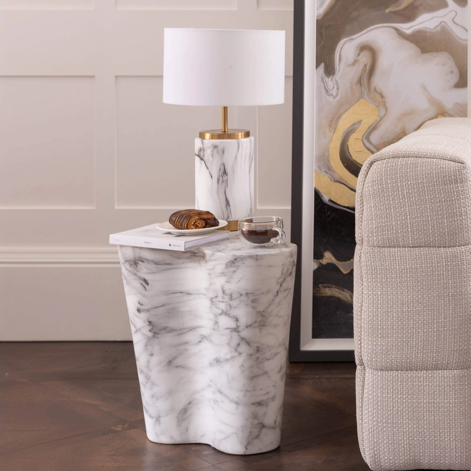 Cassian White Marble Effect Side Table 2 Cassian White Marble Effect Side Table - Image 2