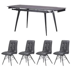 Monteverdi Grey Sintered Stone Dining Table With 4 Ragana Swivel Dining Chairs