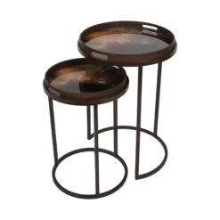 Libra Golden Burst Set Of 2 Side Tables With Removable Trays