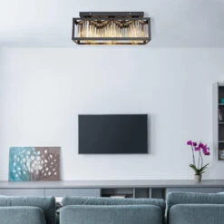 Devito Matt Black 3 Light Flush Ceiling Light