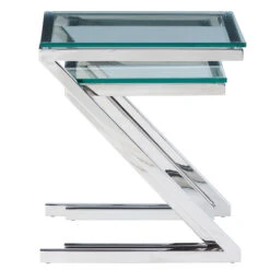 Storm Glass Nest Of Tables With 'Z' Shaped Chrome Legs