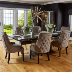 Medina High Gloss 200cm Extending Dining Table & 6 Metz Latte Chairs