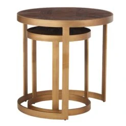 Olivia James Hemingway Mahogany Oak & Gold Nest Of 2 Side Tables
