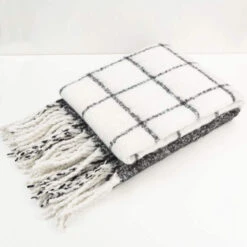 Malmo Black & Ivory Check Faux Mohair Throw