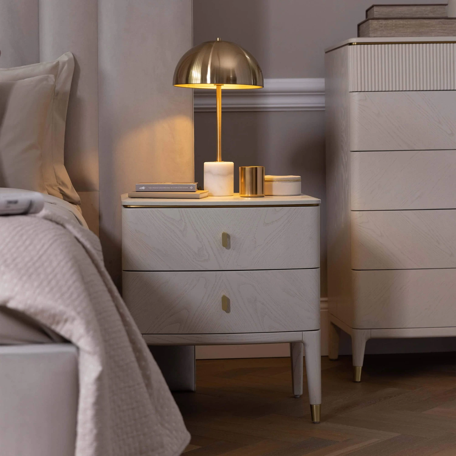Davina Stone 2 Drawer Bedside Table With Gold Handles 1 Davina Stone 2 Drawer Bedside Table With Gold Handles