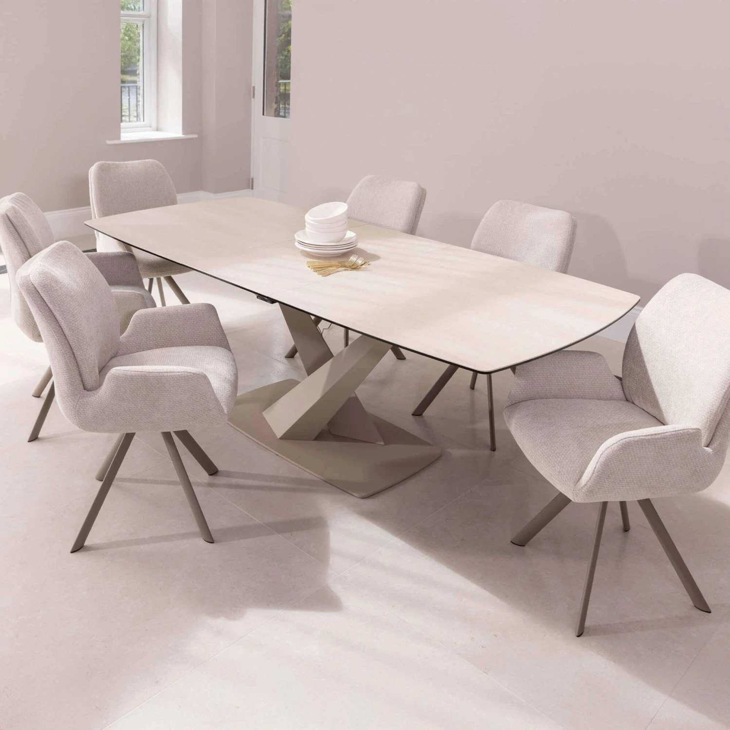 Toledo Electric Extending Dining Table With 6 Rosina Swivel Dining Chairs 1 Toledo Electric Extending Dining Table With 6 Rosina Swivel Dining Chairs