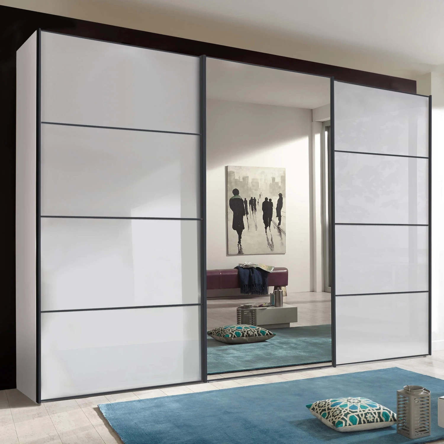 Matera 225cm White Sliding Mirrored Wardrobe 1 Matera 225cm White Sliding Mirrored Wardrobe