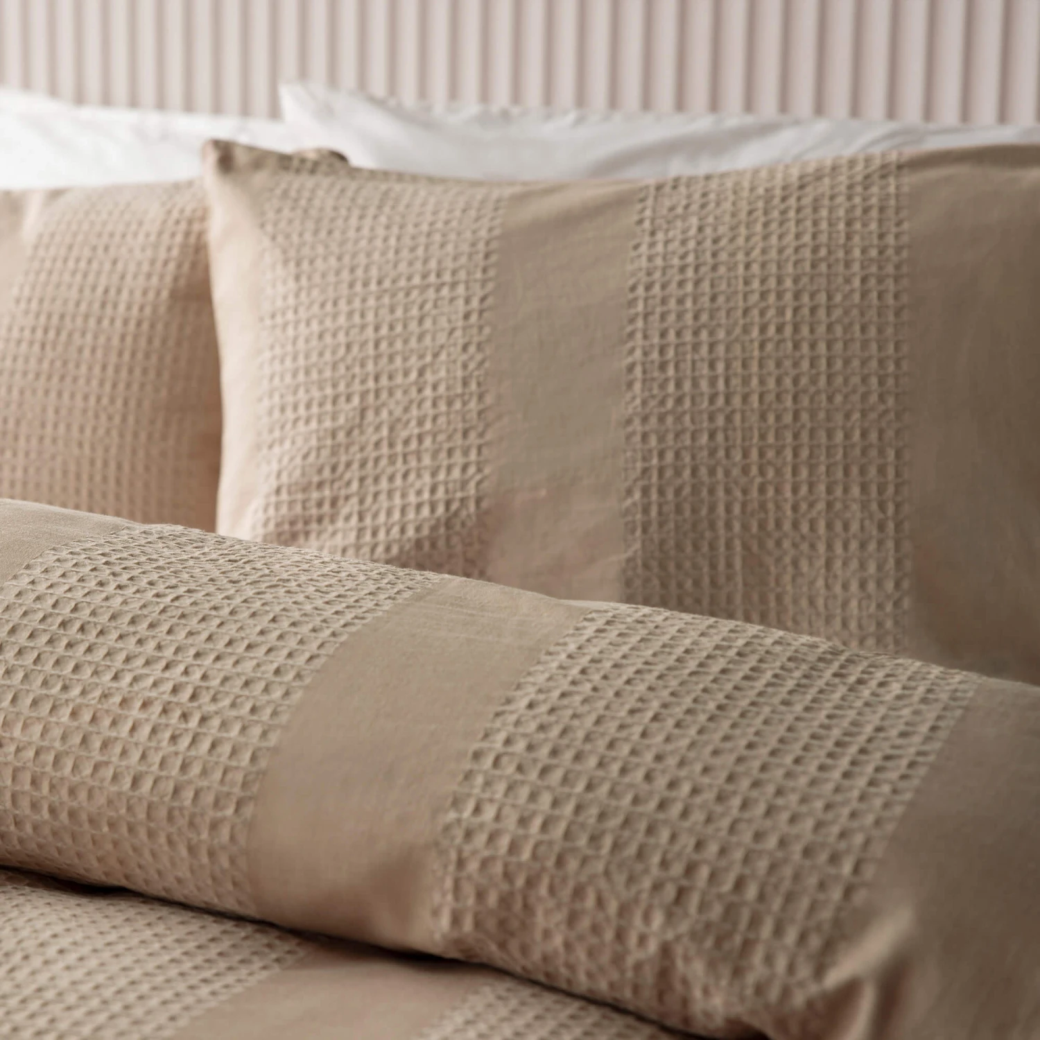 Belledorm Waffle Stripe Latte Single Duvet Set 2 Belledorm Waffle Stripe Latte Single Duvet Set - Image 2